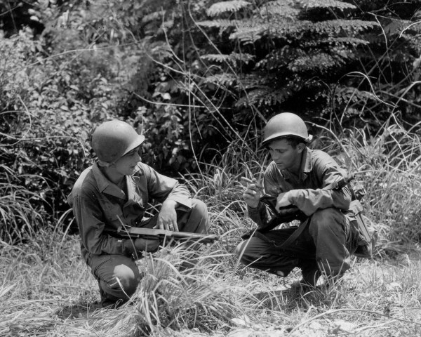 40th inf div thompson submachine gunner m1 carbine two of the four boys from hell  185th Inf Regt Panay Philippines Campaign 072745 (1 of 1)