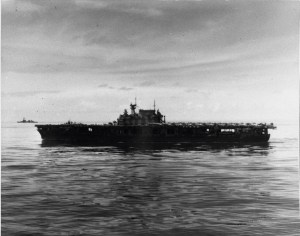 USS Hornet at sea shortly after the Doolittle Raid in the spring of 1942.