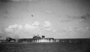 Shigeyuki Sato dives his Aichi D3A "Val" bomber into the USS Hornet on the morning of October 26, 1942.