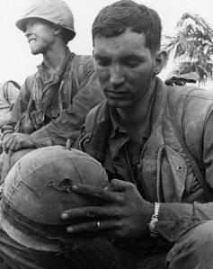 Vietnam Series 1st Marine Div 1st Battalion 1st Marines PFC with Sniper Hole In Helmet Hue City 020168  (1 of 1)