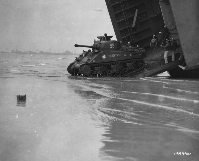 Another shot of the division's M4 Shermans coming ashore  at Utah.