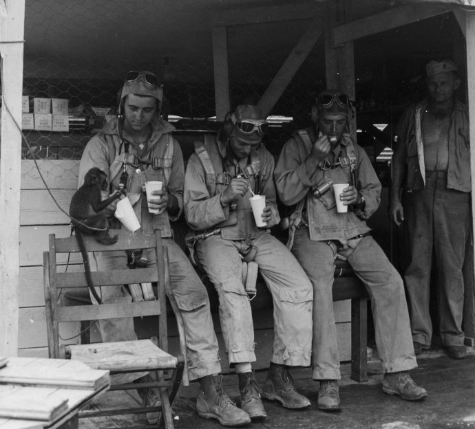 USMC Series WWII MAG-45 gunners and monkey vmsb-245 Ulithi Atoll 05145-1