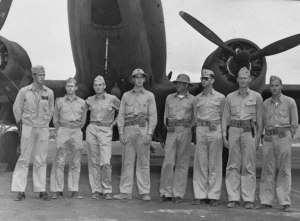Survivors of VMF-221 and the other Marine air units, seen at Midway at the end of June. At far left is Marion Carl, who later became the first Marine Corps Ace while flying from Guadalcanal.