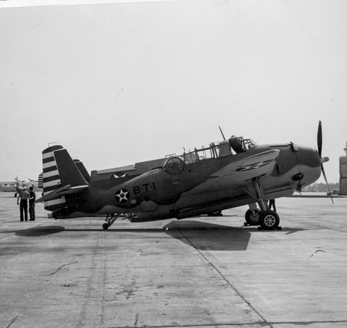 VT-8 received the first operational Grumman TBF-1 Avengers to reach the Fleet. Here is Harry's aircraft, 8-T-1 at NAS Norfolk at the end of March 1942, just before the squadron was deployed to the Pacific.